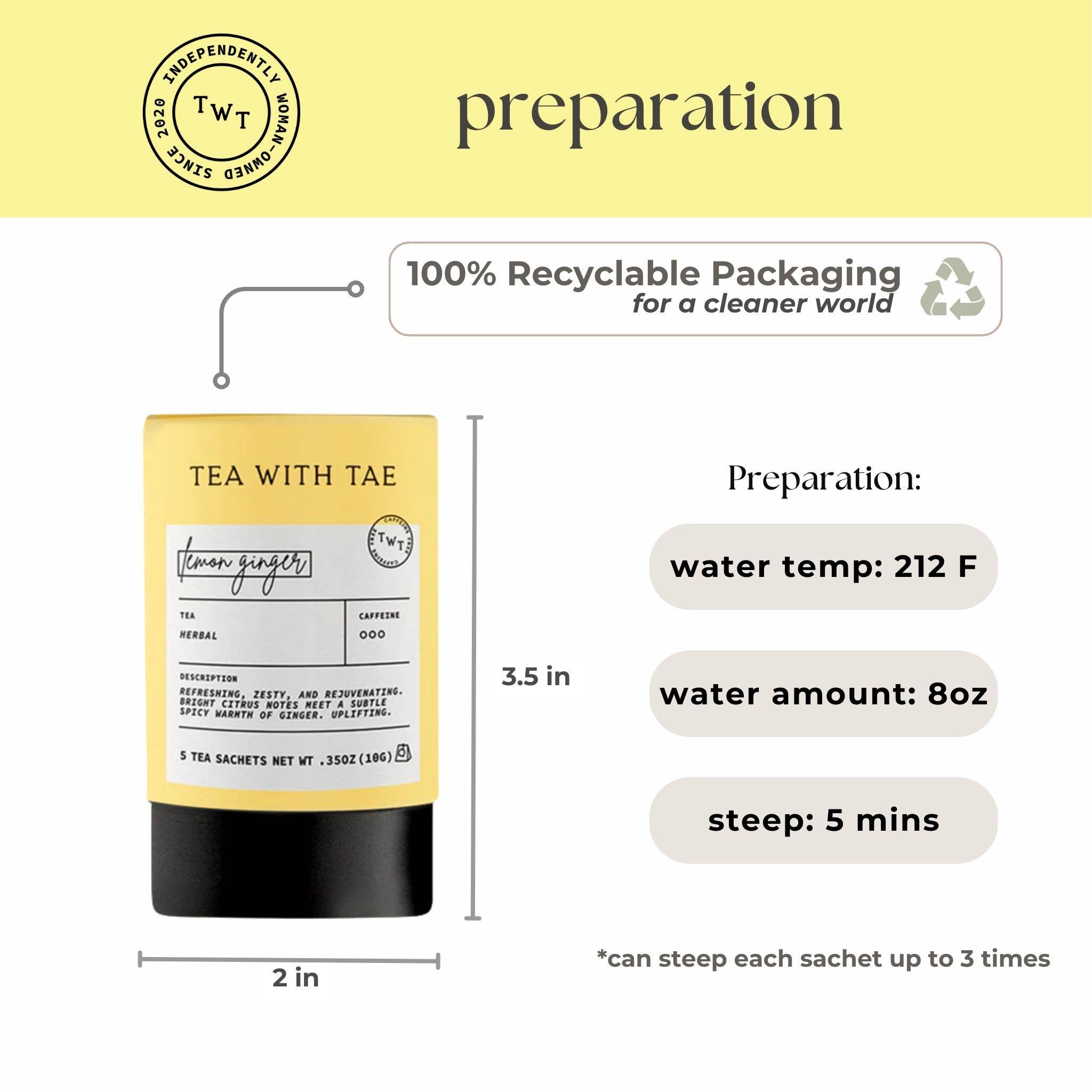 Lemon Ginger Herbal Mini Tube Gift (5 tea bags)